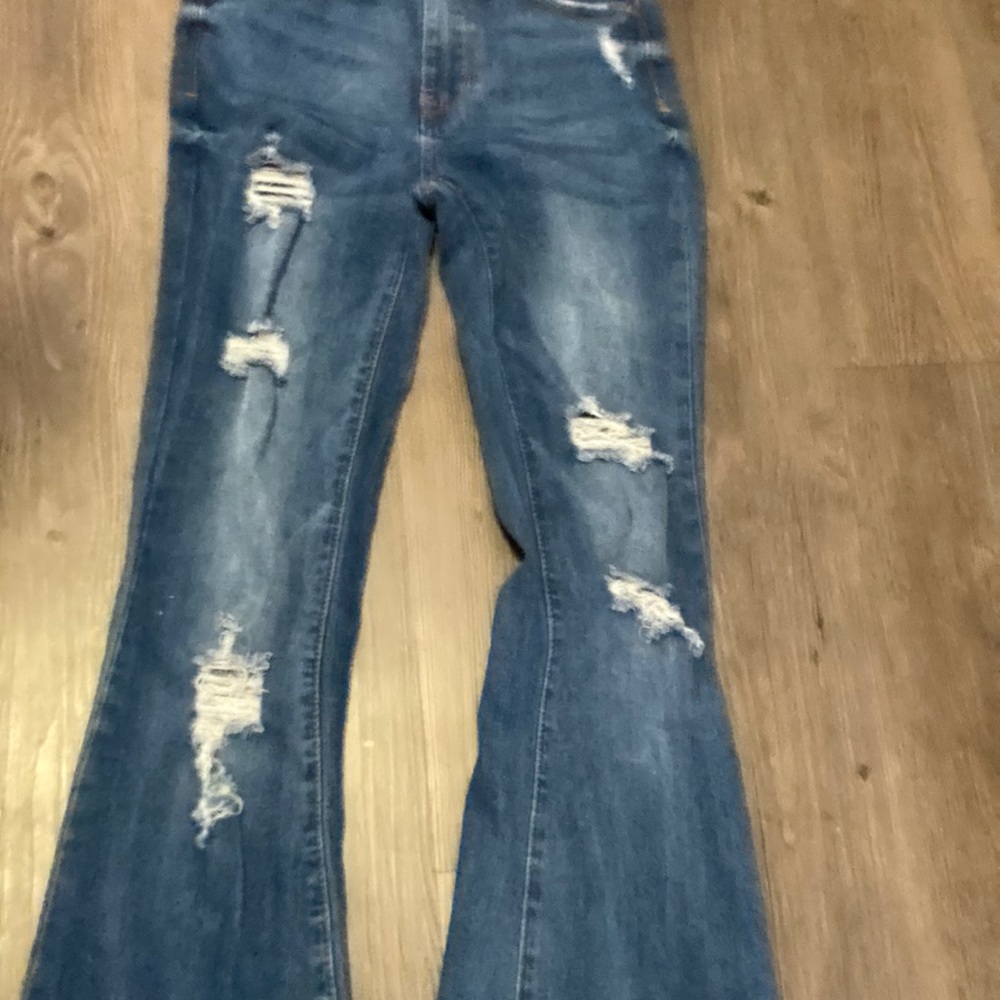 Dark blue denim flared jeans